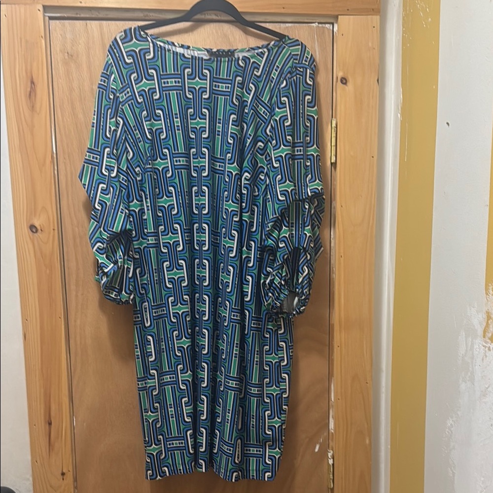 Tiana B. Blue and Green Ruffle Sleeve Dress